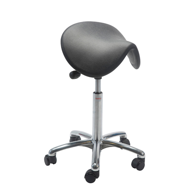 Rollhocker Sattelstuhl, 58-77 cm Sitzhöhe, Alu-Fußkreuz, schwarz