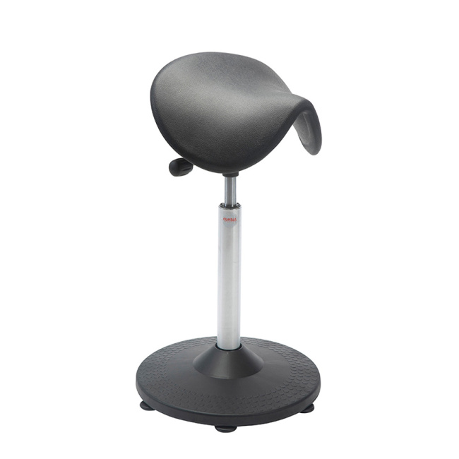 Arbeitshocker Sattelstuhl, 62-88 cm Sitzhöhe, Trompetenfuß, schwarz