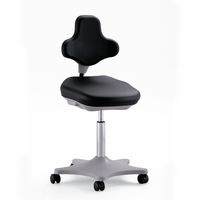 Laborstuhl Rollhocker, 45-65 cm Sitzhöhe, Lordosenstütze, schwarz