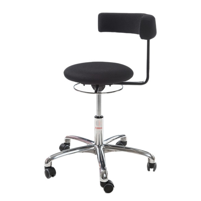 Rollhocker, 40-53 cm Sitzhöhe, drehbare Lehne, schwarz gepolstert