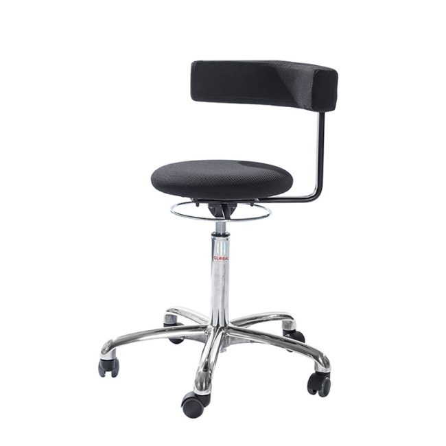 Rollhocker, 49-69 cm Sitzhöhe, drehbare Lehne, schwarz gepolstert