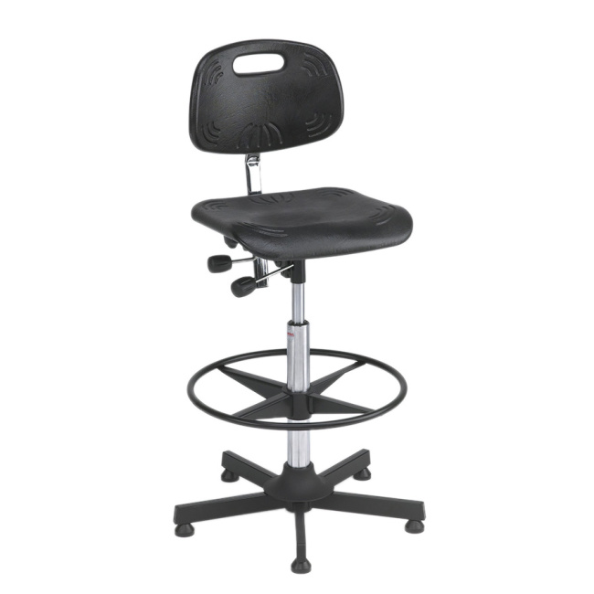 Arbeitshocker Drehstuhl, 63-89 cm Sitzhöhe, mit Griff, Fußring, schwarz