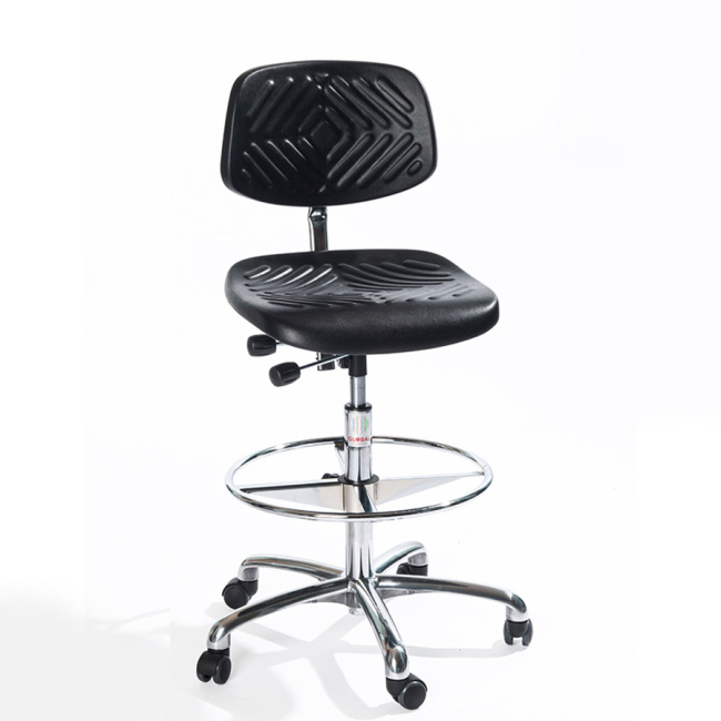 Arbeitshocker Drehstuhl, 70-96 cm Sitzhöhe, Alu-Fußkreuz, Fußring, schwarz