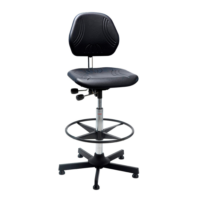 Arbeitshocker Drehstuhl, 63-89 cm Sitzhöhe, Fußring, schwarz