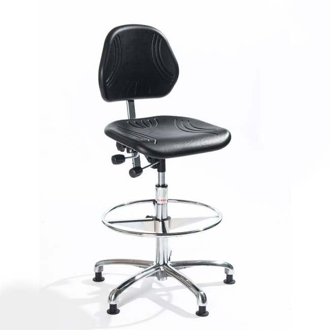 Arbeitshocker Drehstuhl, 70-96 cm Sitzhöhe, Alu-Fußkreuz, Fußring, schwarz