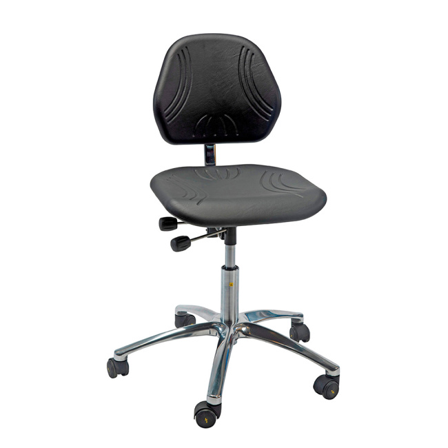 ESD-Rollhocker Drehstuhl, 52-65 cm Sitzhöhe, Alu-Fußkreuz, schwarz