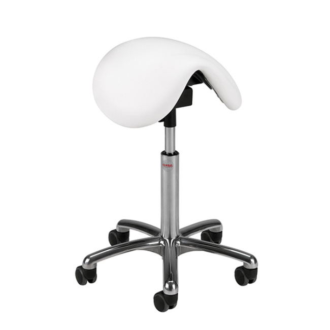 Rollhocker Sattelstuhl, 58-77 cm Sitzhöhe, Alu-Fußkreuz, weiß