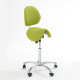 Rollhocker Sattelstuhl, 58-77 cm Sitzhöhe, Alu-Fußkreuz, Rückenlehne, grün