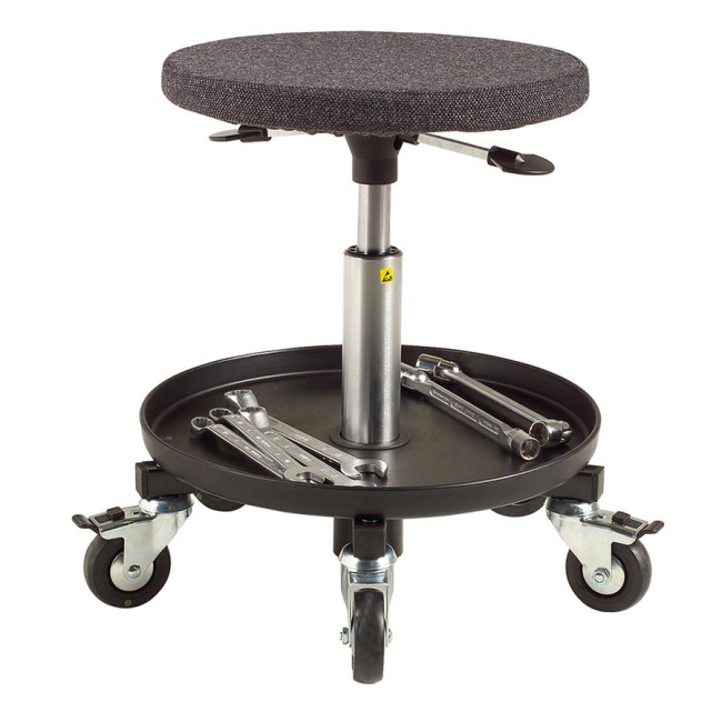 ESD-Rollhocker Montagehocker, 37-50 cm Sitzhöhe, Ablage, schwarz