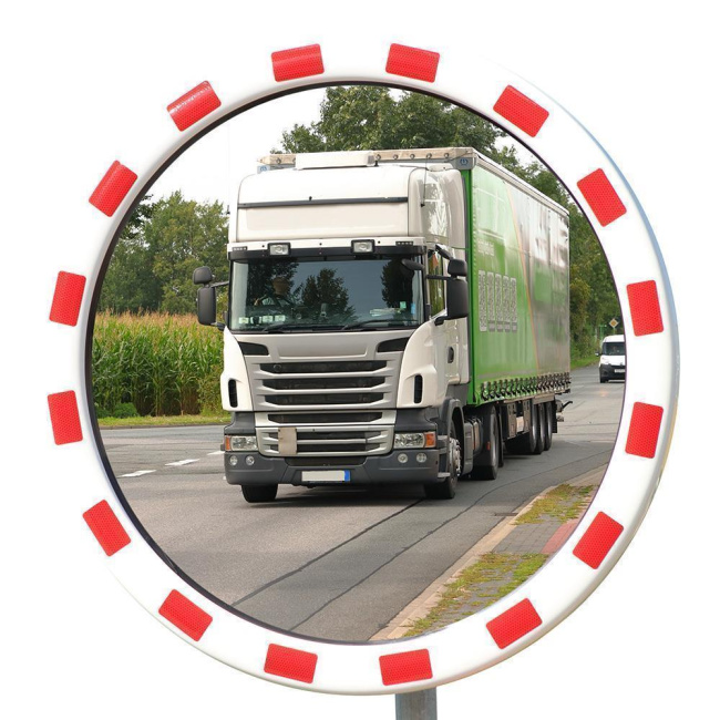 Verkehrsspiegel Polycarbonat, weiß/rot - verschiedene Formate