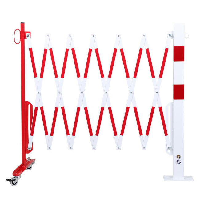 Scherengitter mit Rollen und Pfosten zum Aufdübeln, 3,6 m, eckig, rot/weiß