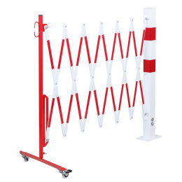 Scherengitter mit Rollen und Pfosten zum Aufdübeln, 3,6 m, eckig, rot/weiß