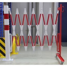 Scherengitter mit Rollen und Pfosten zum Aufdübeln, 3,6 m, eckig, rot/weiß
