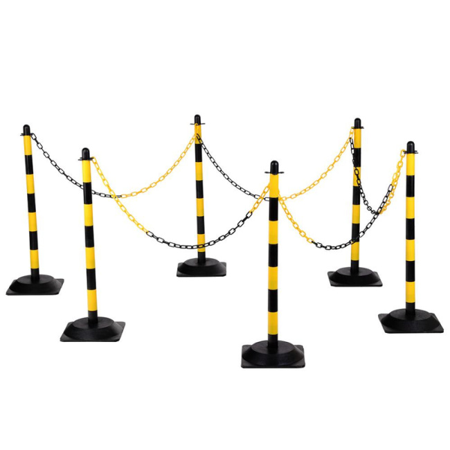 Kettenpfosten-Set mit 6 Stahl-Pfosten, gelb/schwarz, Kettenlänge: 25 m