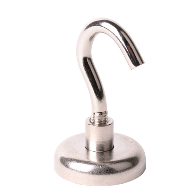 Topfmagnet mit Zapfen und Innengewinde M5, mit Haken