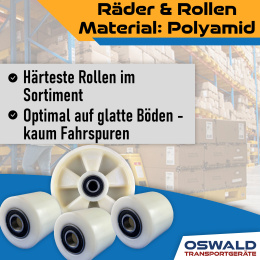 Hubwagen Rad Polyamid Nylon 200 x 50/60 mm, Achse 20 mm inkl. Kugellager - Ersatzrad