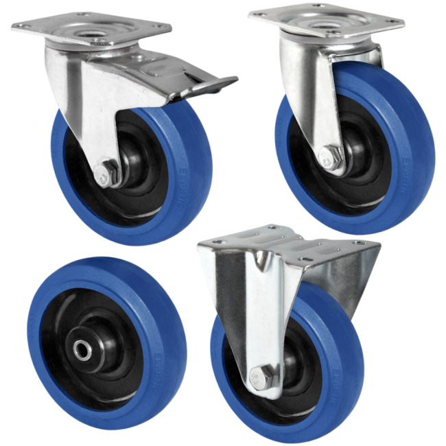 Elastik Gummi Rollen Blue Wheels Lenkrollen Bockrollen verschiedene Größen