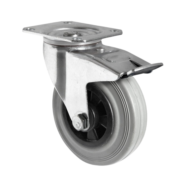 Vollgummi Lenkrolle mit Feststeller 125 mm auf Polypropylen-Felge