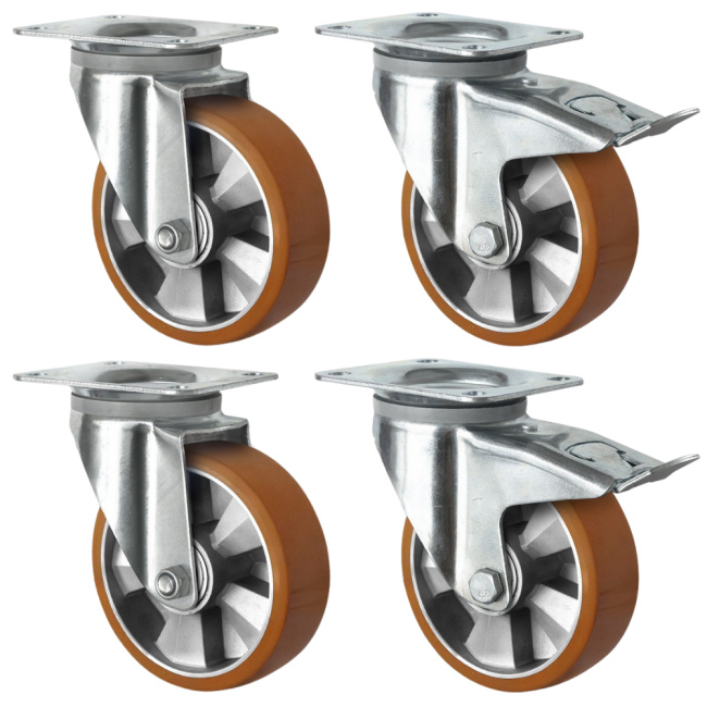 Schwerlastrollen 125 mm Set: 2 Lenkrollen & 2 Lenkrollen mit Feststeller