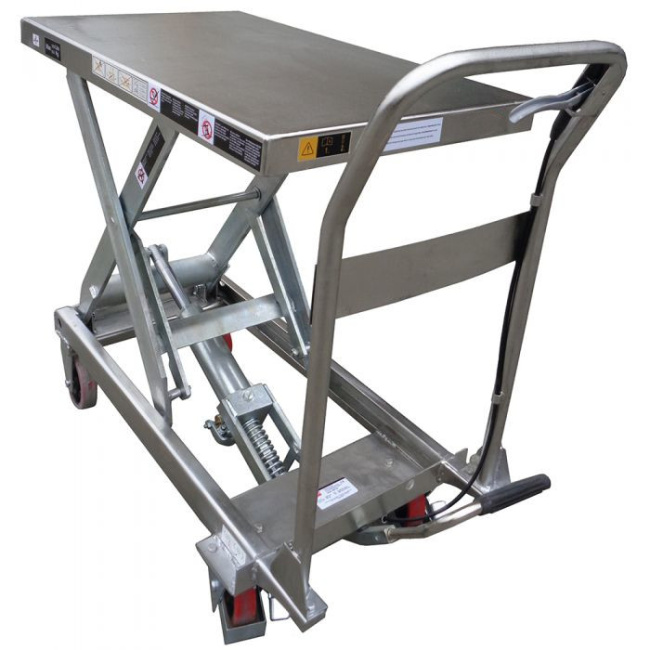 Fahrbarer Hubtisch 250 kg aus Edelstahl, 890 mm Hubhöhe