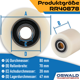 Hubwagen Rolle Polyamid Nylon 80 x 70 mm, Achse 17 mm inkl. Kugellager - Ersatzrolle