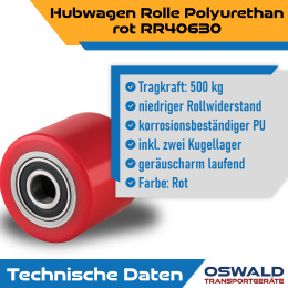 Hubwagen Rolle Polyurethan 80 x 70 mm, Achse 25 mm inkl. Kugellager - Ersatzrolle
