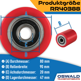 Hubwagen Rolle Polyurethan 80 x 90 mm, Achse 25 mm inkl. Kugellager - Ersatzrolle