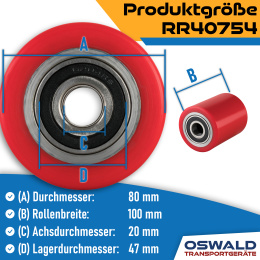 Hubwagen Rolle Polyurethan 80 x 100 mm, Achse 12 mm inkl. Kugellager - Ersatzrolle