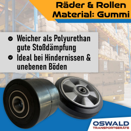 Hubwagen Rad Gummi 200 x 50/55 mm, Achse 25 mm inkl. Kugellager - Ersatzrad