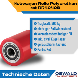 Hubwagen Rolle Polyurethan 80 x 93 mm, Achse 17 mm inkl. Kugellager - Ersatzrolle