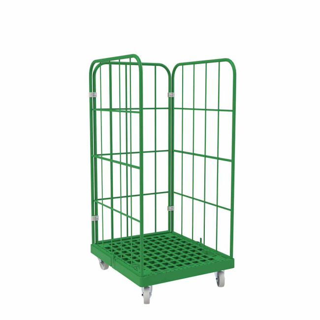 Rollbehälter Kunststoff 3-seitig, 724 x 815 x 1.530 mm, 500 kg, Nutzhöhe 1.340 mm, Verkehrsgrün