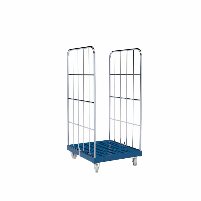 Rollbehälter 2-seitig, Rollplatte aus Kunststoff, 724 x 815 x 1.530 mm, 500 kg, Nutzhöhe 1.340 mm, Lichtblau