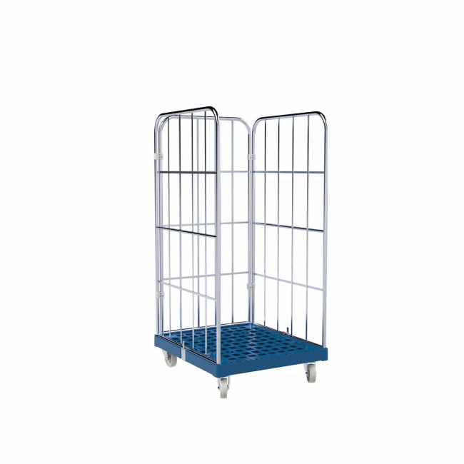 Rollbehälter 3-seitig, Rollplatte aus Kunststoff, 724 x 815 x 1.530 mm, 500 kg, Nutzhöhe 1.340 mm, Enzianblau
