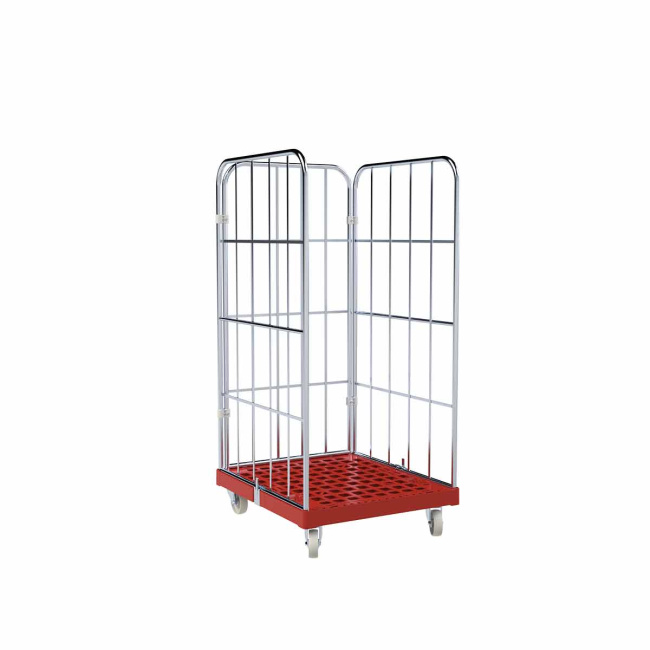 Rollbehälter 3-seitig, Rollplatte aus Kunststoff, 724 x 815 x 1.530 mm, 500 kg, Nutzhöhe 1.340 mm, Feuerrot