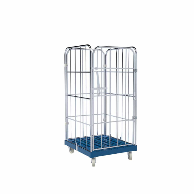 Rollbehälter 4-seitig, Rollplatte aus Kunststoff, 724 x 815 x 1.530 mm, 500 kg, Nutzhöhe 1.340 mm, Enzianblau