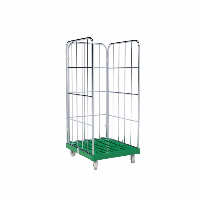 Rollbehälter 3-seitig, Rollplatte aus Kunststoff, 724 x 815 x 1.630 mm, 500 kg, Nutzhöhe 1.440 mm, Verkehrsgrün