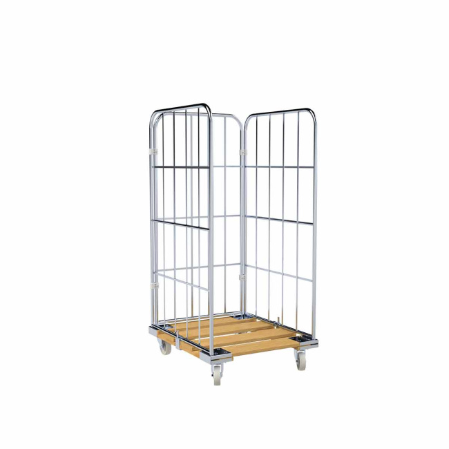 Rollbehälter 3-seitig, Nutzhöhe 1.440 mm, Rollplatte aus Holz, 724 x 815 x 1.630 mm, 500 kg