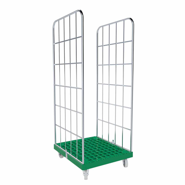Rollbehälter 2-seitig, Rollplatte aus Kunststoff, 724 x 815 x 1.830 mm, 500 kg, Nutzhöhe 1.640 mm, Verkehrsgrün