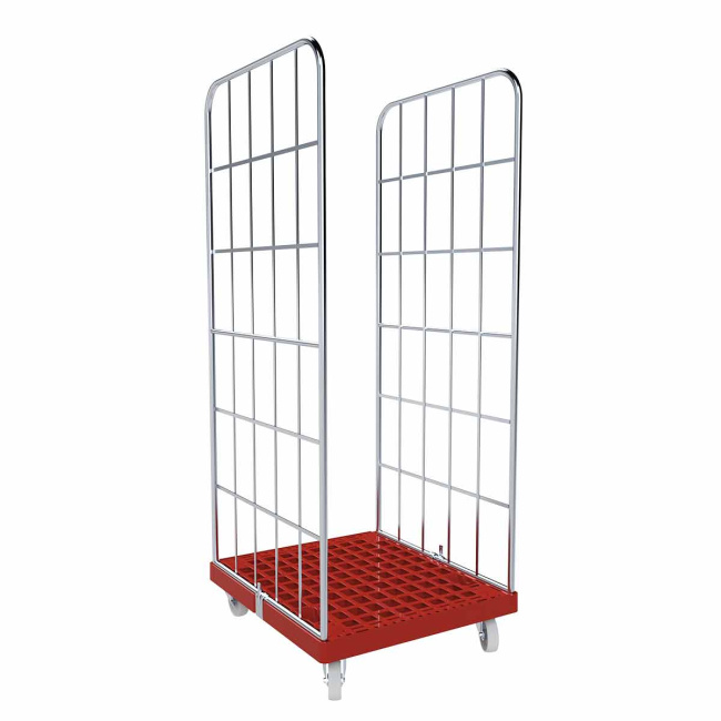 Rollbehälter 2-seitig, Rollplatte aus Kunststoff, 724 x 815 x 1.830 mm, 500 kg, Nutzhöhe 1.640 mm, Feuerrot