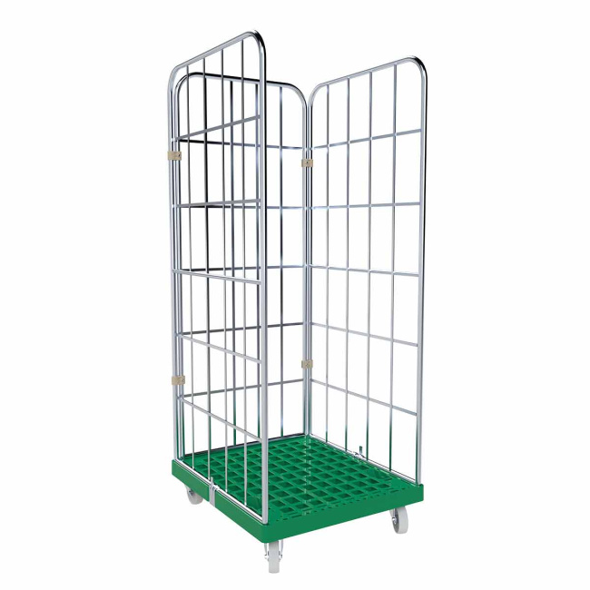 Rollbehälter 3-seitig, Rollplatte aus Kunststoff, 724 x 815 x 1.830 mm, 500 kg, Nutzhöhe 1.640 mm, Verkehrsgrün