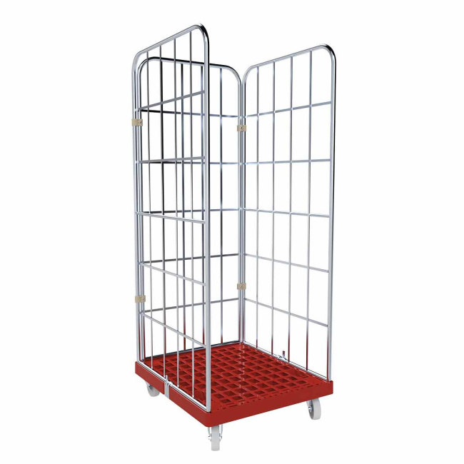 Rollbehälter 3-seitig, Rollplatte aus Kunststoff, 724 x 815 x 1.830 mm, 500 kg, Nutzhöhe 1.640 mm, Feuerrot