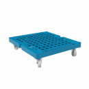 Rollregal 3-seitig, 3 Zwischenböden 20° Neigung, Rollplatte aus Kunststoff, 815 x 724 x 1.790 mm, 500 kg, Lichtblau