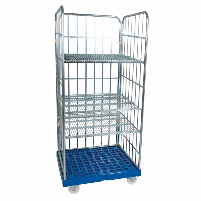 Rollregal 3-seitig, 3 Zwischenböden 20° Neigung, Nutzhöhe 1.600 mm, Rollplatte aus Kunststoff, 815 x 724 x 1.790 mm, 500 kg, Kieselgrau