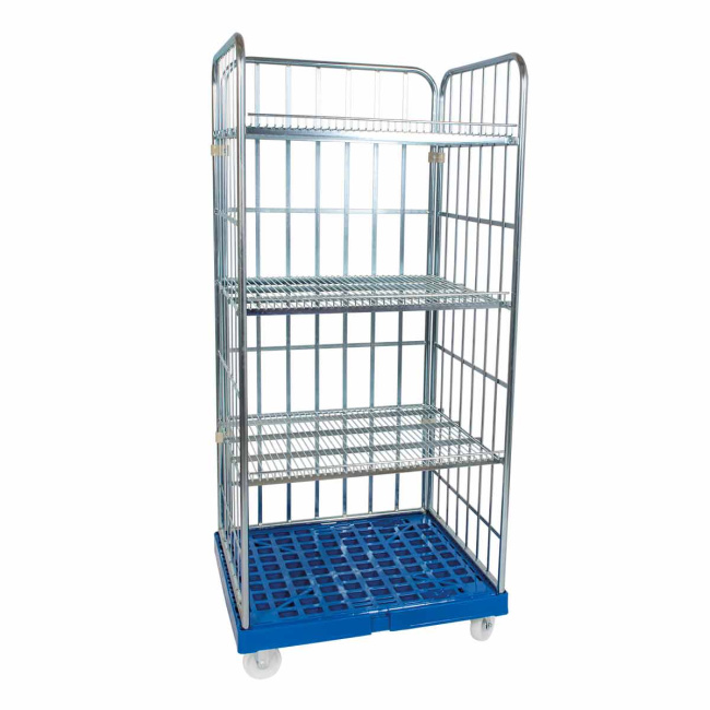 Rollregal 3-seitig, 3 Zwischenböden, Nutzhöhe 1.600 mm, Rollplatte aus Kunststoff, 815 x 724 x 1.790 mm, 500 kg, Feuerrot