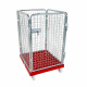 Rollbehälter niedrig, 4-seitig, Diebstahlschutz, Rollplatte aus Kunststoff, 724 x 815 x 1.210 mm, 500 kg, Nutzhöhe 1.020 mm, Feuerrot