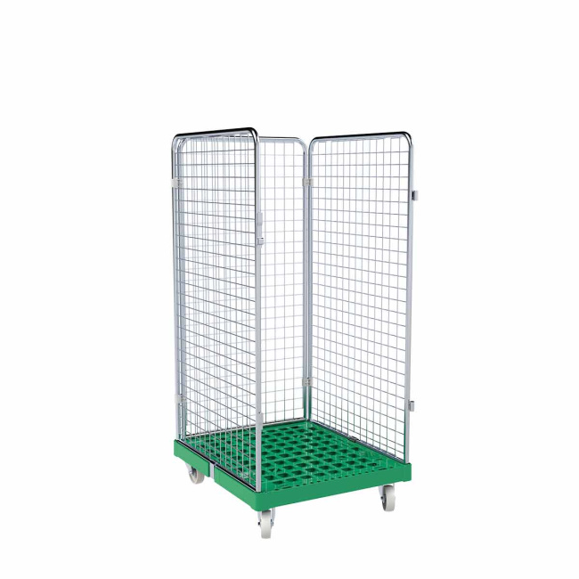 Rollbehälter mittel, 3-seitig, Rollplatte aus Kunststoff, 724 x 815 x 1.550 mm, 500 kg, Nutzhöhe 1.325 mm, Verkehrsgrün