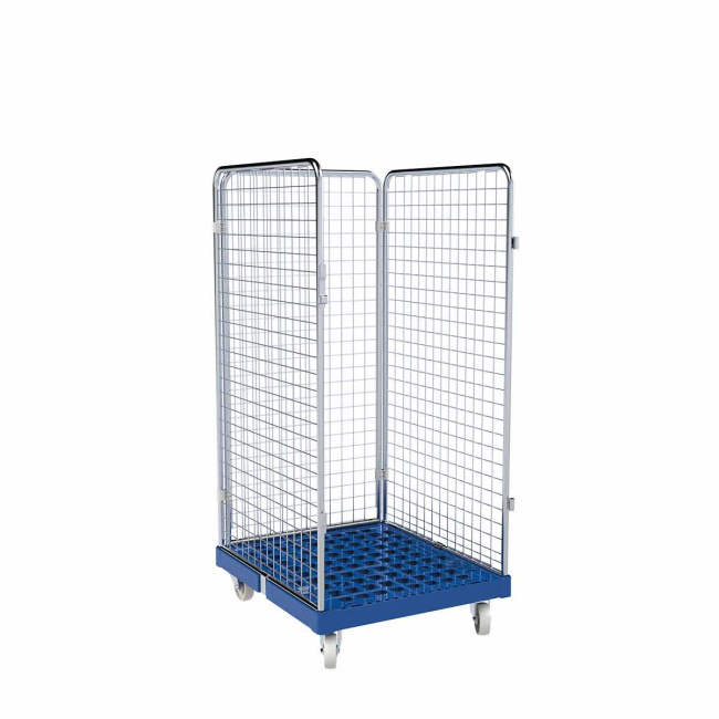 Rollbehälter mittel, 3-seitig, Rollplatte aus Kunststoff, 724 x 815 x 1.550 mm, 500 kg, Nutzhöhe 1.325 mm, Recycling Schwarz