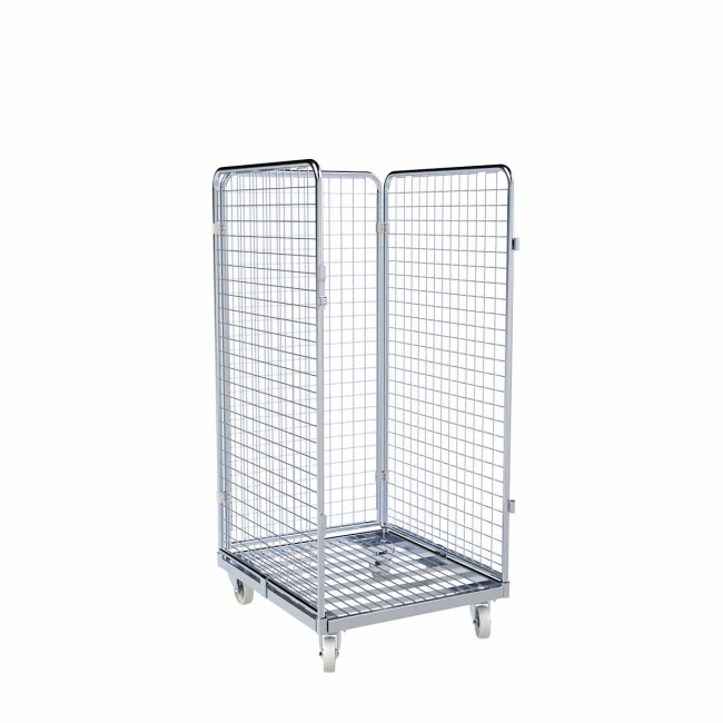 Rollbehälter mittel, 3-seitig, Nutzhöhe 1.325 mm, Rollplatte aus Metall, 724 x 815 x 1.550 mm, 500 kg
