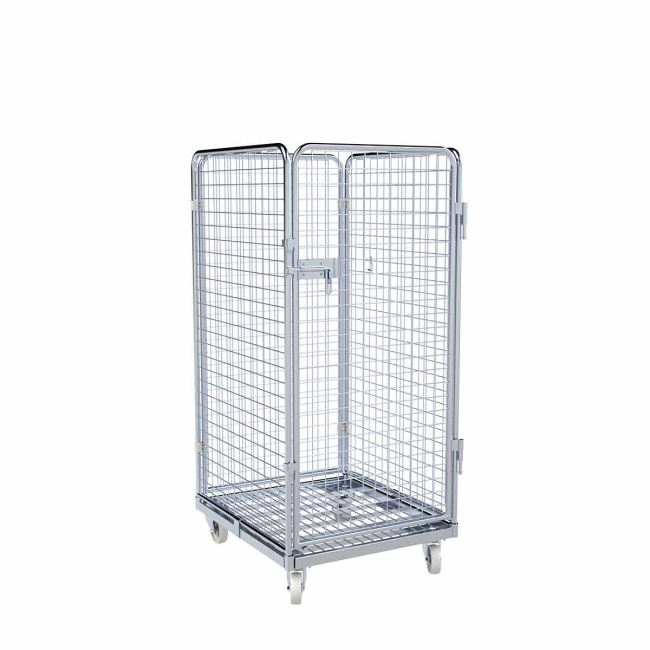 Rollbehälter mittel, 4-seitig, Diebstahlschutz, Nutzhöhe 1.350 mm, Rollplatte aus Metall, 724 x 815 x 1.540 mm, 500 kg