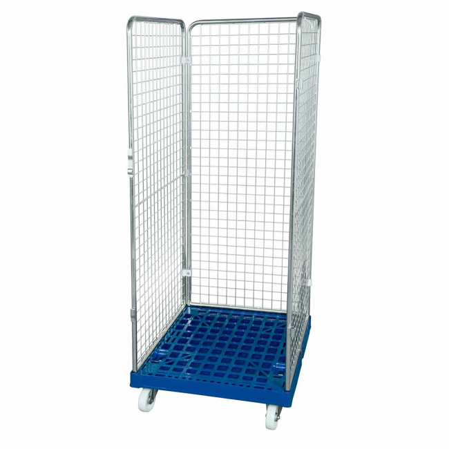 Rollbehälter hoch, 3-seitig, Rollplatte aus Kunststoff, 724 x 815 x 1.800 mm, 500 kg, Nutzhöhe 1.610 mm, Verkehrsgrün